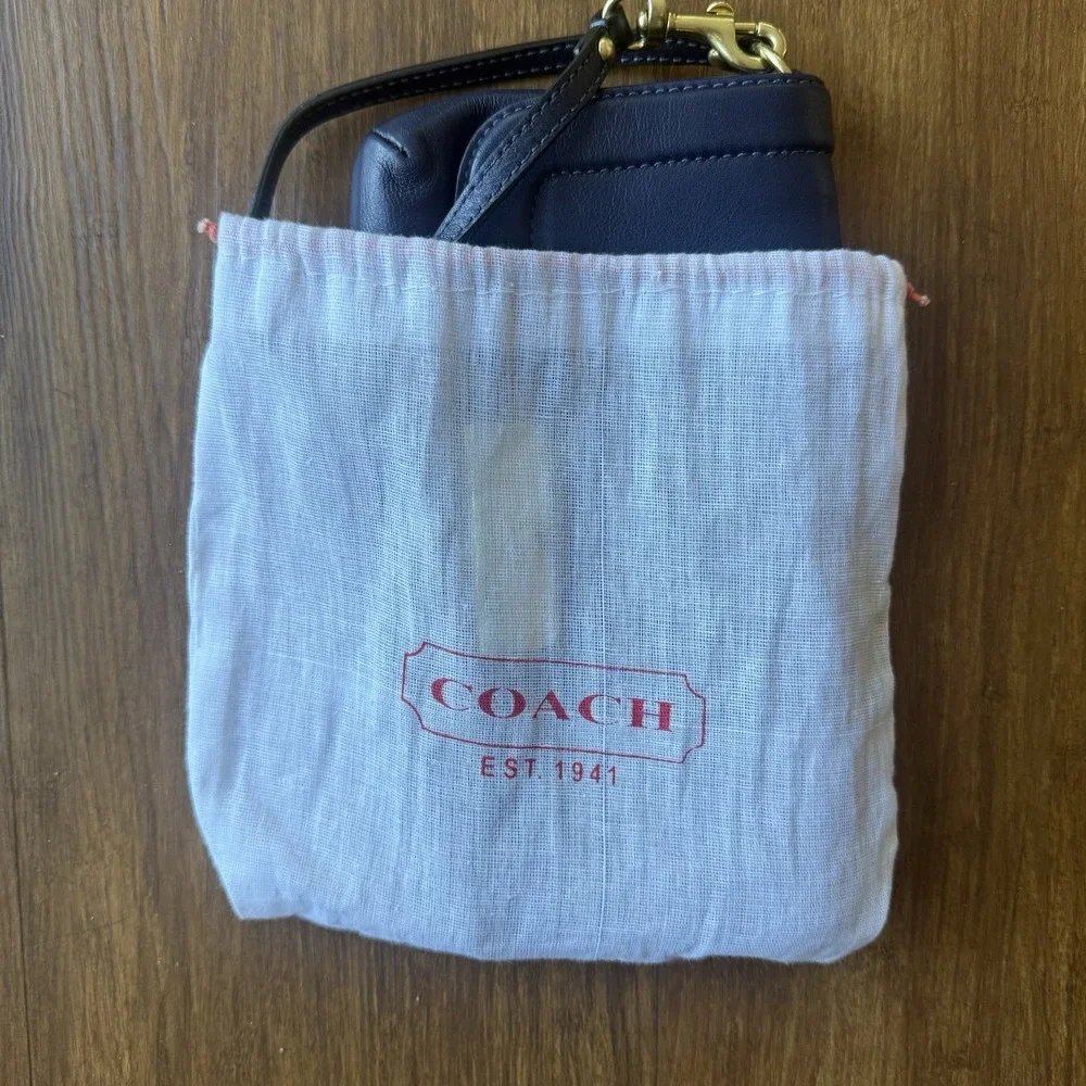 Vtg Coach Kristin Large Wristlet Leather Demi Purse Marine Blue Clutch Bag Y2K